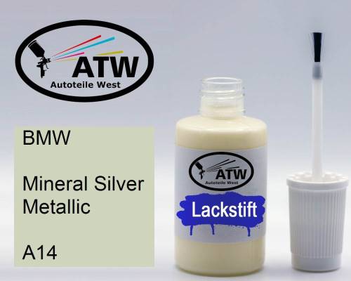 BMW, Mineral Silver Metallic, A14: 20ml Lackstift, von ATW Autoteile West.